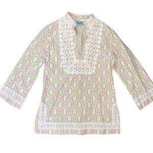 Devon Baer Gaipure Lace Detail 3/4 Sleeve Tunic Shirt